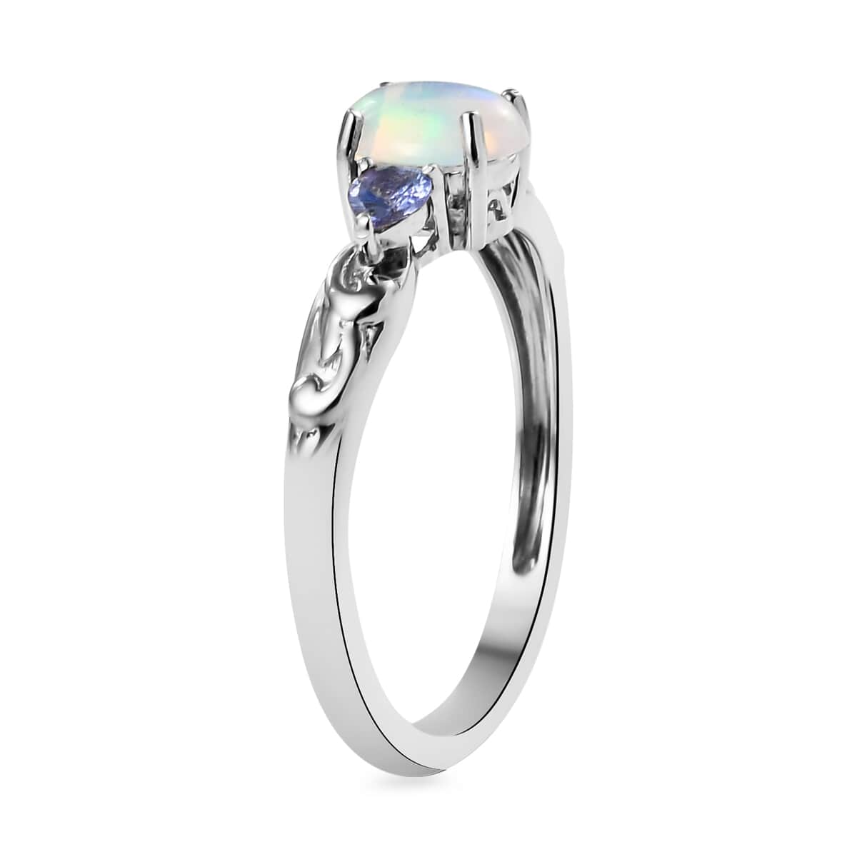 Premium Ethiopian Welo Opal and Tanzanite Ring in Platinum Over Sterling Silver 0.75 ctw image number 3