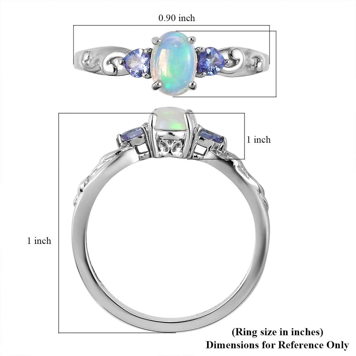 Premium Ethiopian Welo Opal and Tanzanite Ring in Platinum Over Sterling Silver 0.75 ctw image number 5