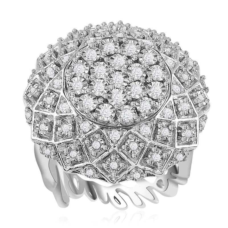 GP Special Valentine Collection Diamond I Love You Ring in Platinum Over Sterling Silver (Size 8.0) 0.50 ctw