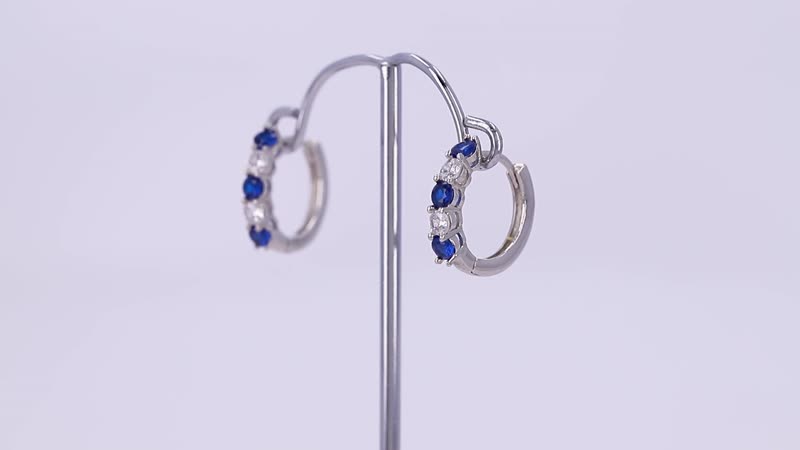 Lab Created Blue Sapphire and Simulated Diamond Tennis Bracelet (7.00 In) and Hugie Earrings in Copper