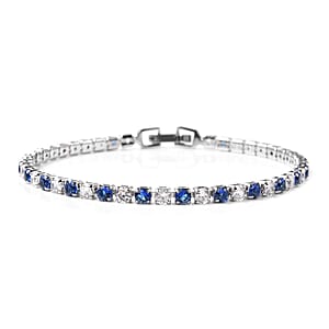 Lab Created Blue Sapphire and Simulated Diamond Tennis Bracelet (7.00 In) and Huggie Earrings in Silvertone