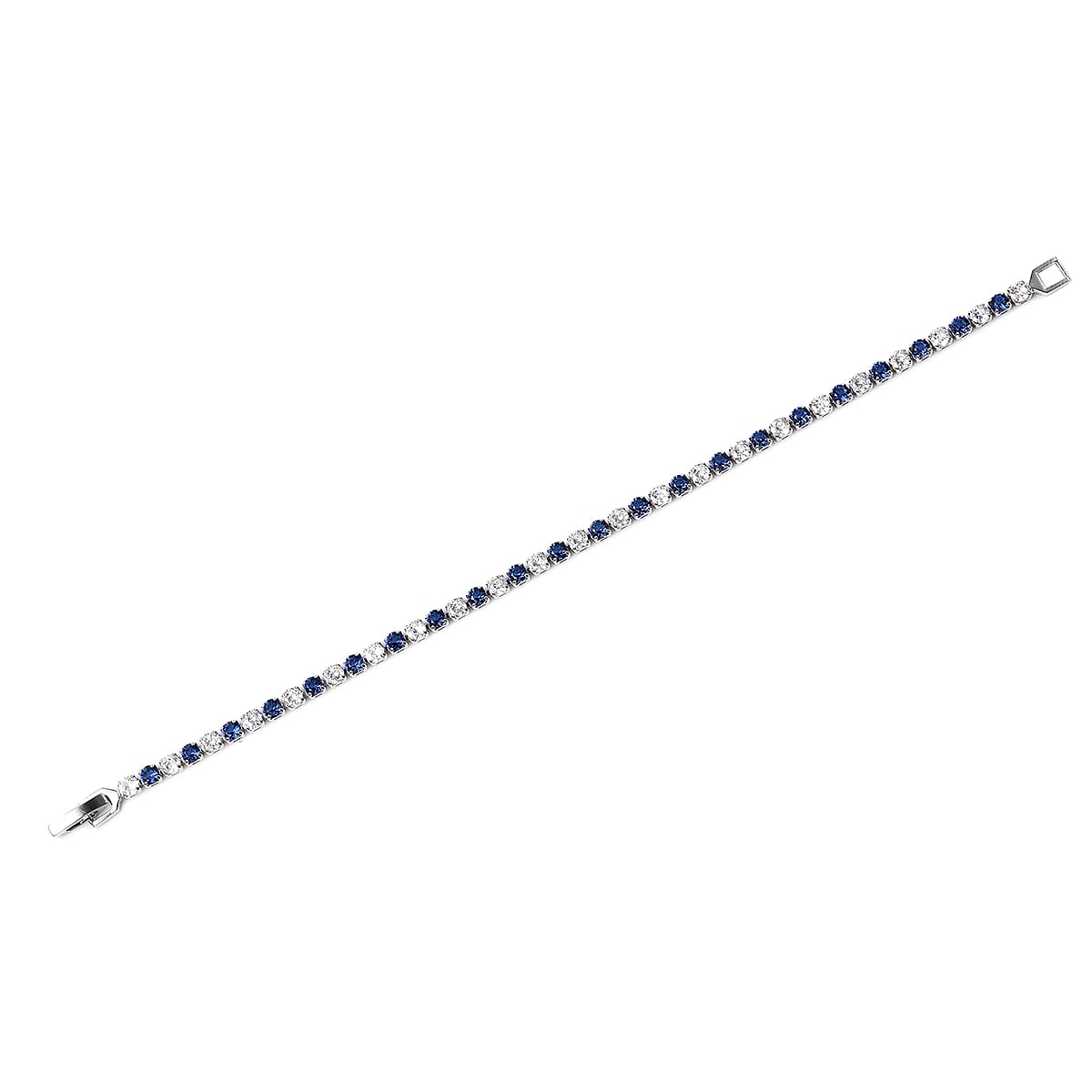 Lab Created Blue Sapphire and Simulated Diamond Tennis Bracelet (7.00 In) and Huggie Earrings in Silvertone image number 4