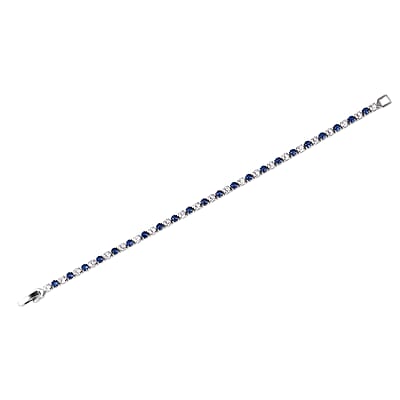 Lab Created Blue Sapphire and Simulated Diamond Tennis Bracelet (7.00 In) and Huggie Earrings in Silvertone