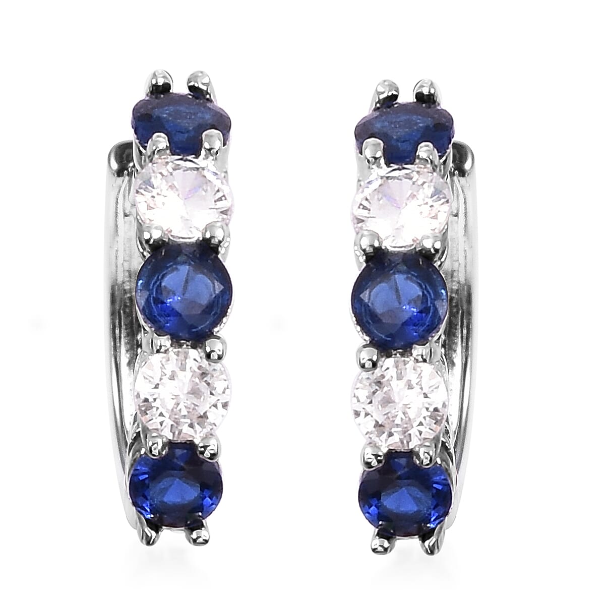 Lab Created Blue Sapphire and Simulated Diamond Tennis Bracelet (7.00 In) and Huggie Earrings in Silvertone image number 5