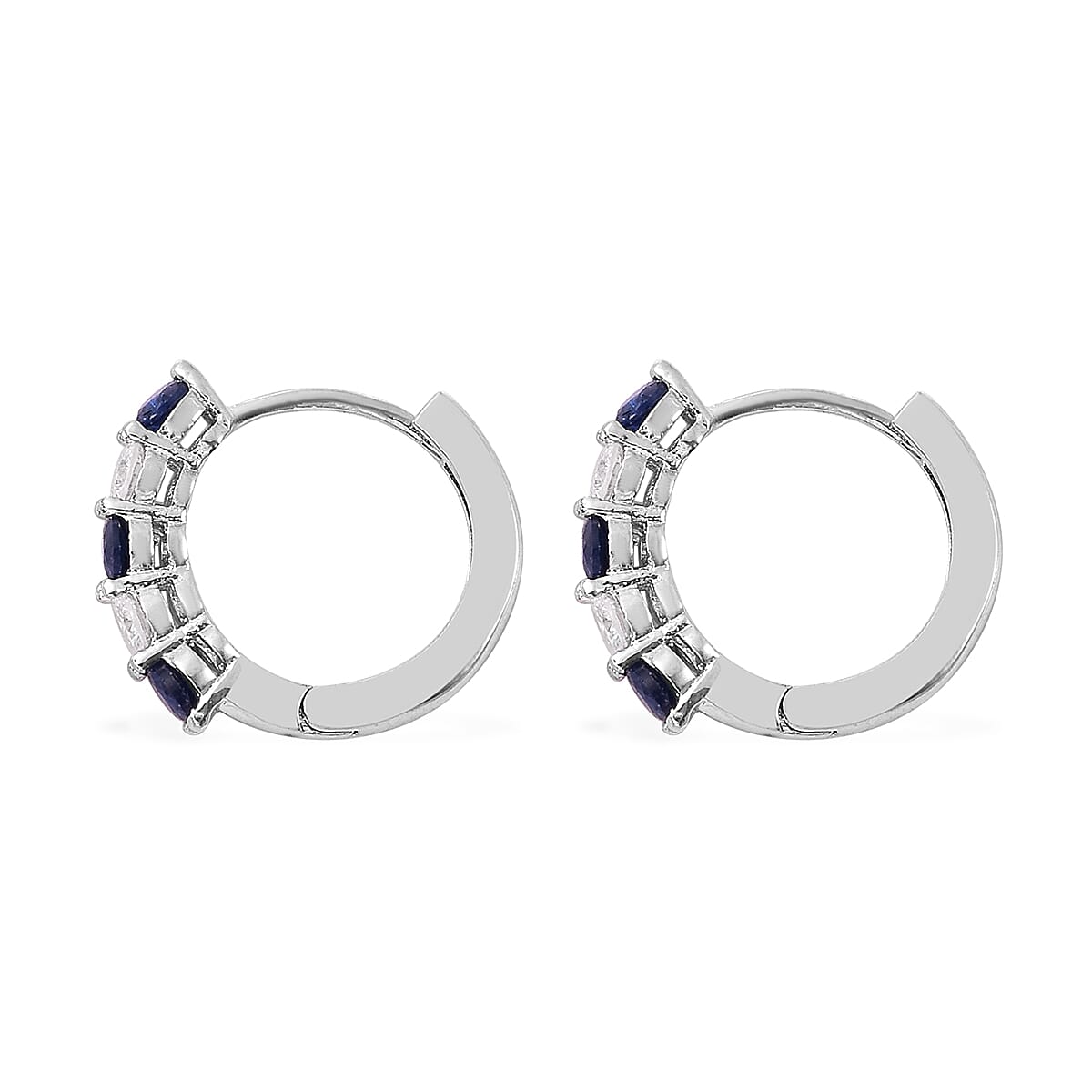 Lab Created Blue Sapphire and Simulated Diamond Tennis Bracelet (7.00 In) and Huggie Earrings in Silvertone image number 6