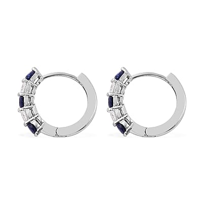 Lab Created Blue Sapphire and Simulated Diamond Tennis Bracelet (7.00 In) and Huggie Earrings in Silvertone