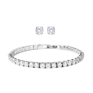 Simulated Diamond Earrings Tennis Bracelet in Silvertone, Stud Earrings Simulated Diamond Bracelet  (7.00 In)  26.40 ctw