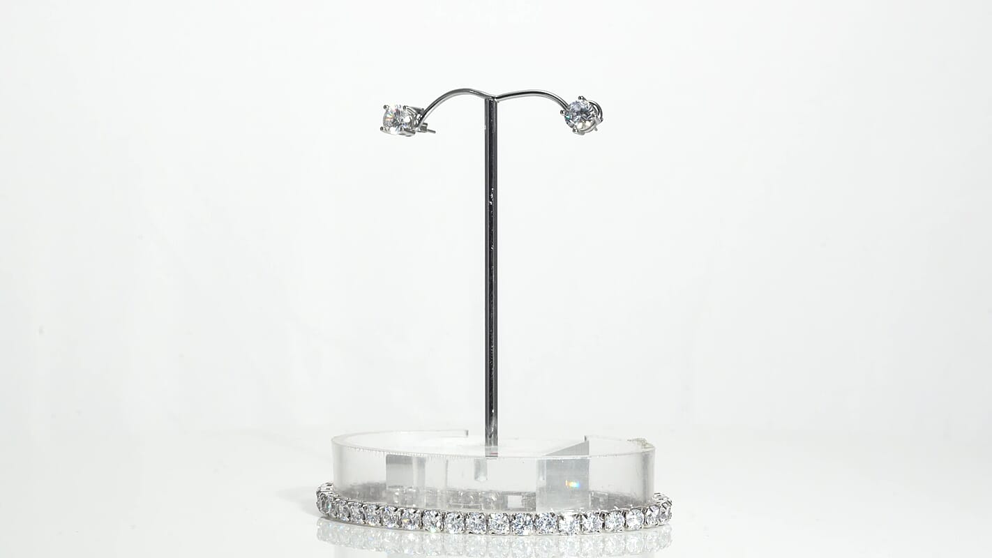 Simulated Diamond Stud Earrings and Tennis Bracelet (7.00 In) in Silvertone