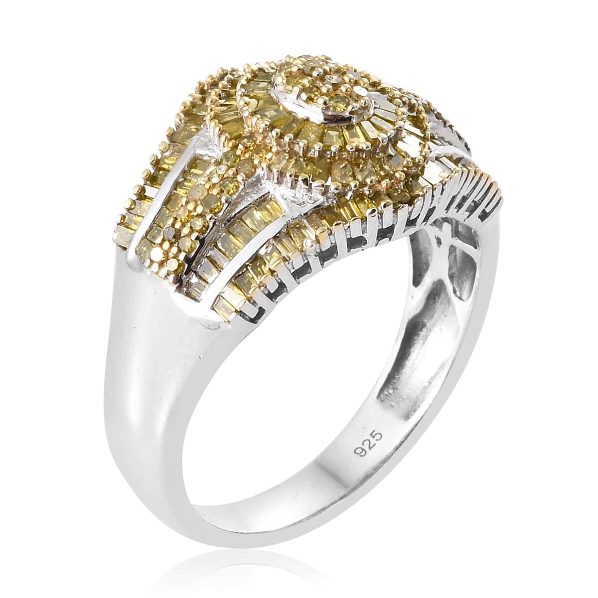 Yellow Diamond Ring in Rhodium and Platinum Over Sterling Silver (Size 8.0) 1.00 ctw image number 3