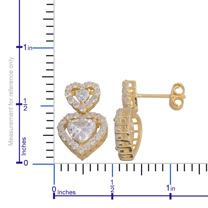 Simulated Diamond Heart Drop Earrings in 14K YG Over Sterling Silver 4.00 ctw