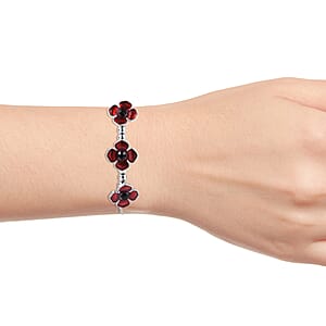 Resin and Black Austrian Crystal Enameled Poppy Bolo Bracelet in Silvertone (6.00 In)