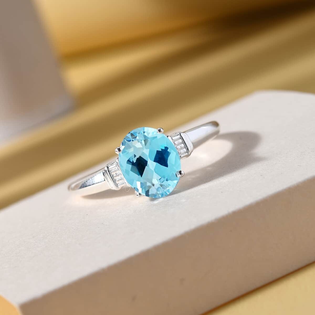 Sky Blue Topaz Solitaire Ring in Sterling Silver 3.00 ctw image number 3