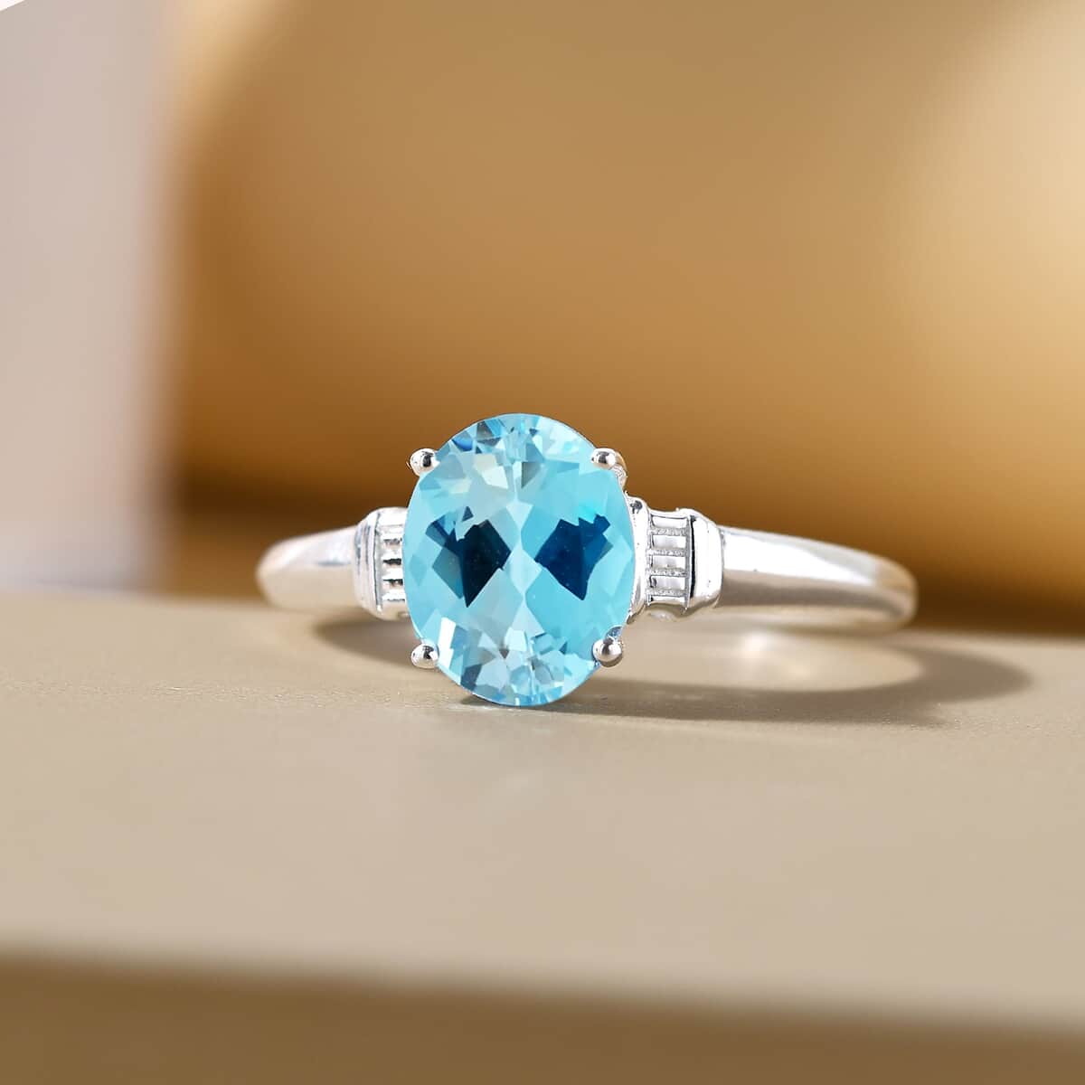 Sky Blue Topaz Solitaire Ring in Sterling Silver 3.00 ctw image number 4