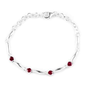 Lab Created Ruby Heart Station Bracelet in Sterling Silver  (7.25 In)