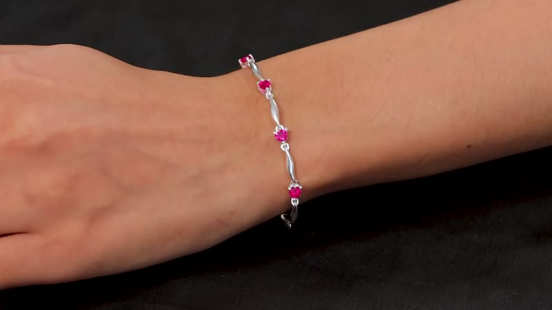 Lab Created Ruby Heart Station Bracelet in Sterling Silver  (7.25 In)