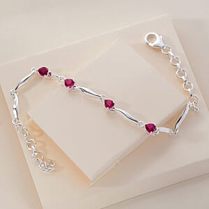 D'Joy Lab Created Ruby 1.35 ctw Heart Station Bracelet in Sterling Silver (7.25 In)