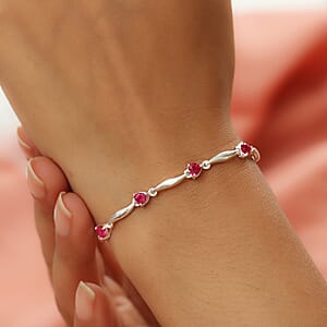 D'Joy Lab Created Ruby 1.35 ctw Heart Station Bracelet in Sterling Silver (7.25 In)