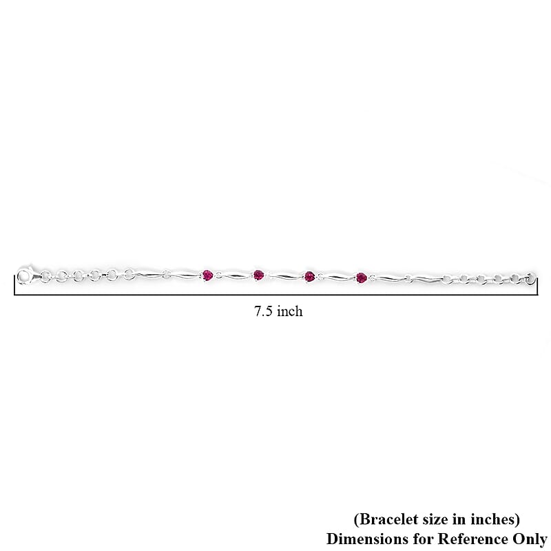 D'Joy Lab Created Ruby 1.35 ctw Heart Station Bracelet in Sterling Silver (7.25 In)