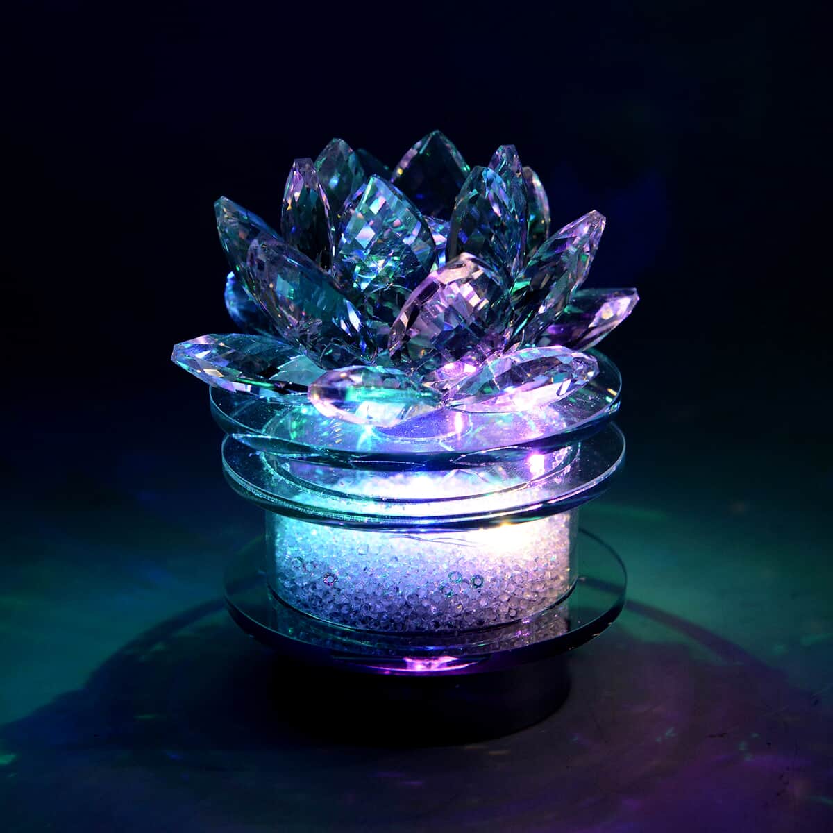 Crystal Lotus with Multi Color LED Light Rotating Base image number 1