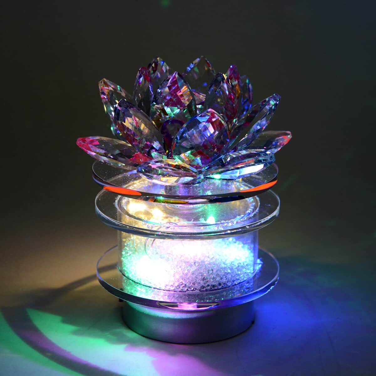 Multi Color Crystal Lotus with Multi Color LED Light Rotating Base image number 1