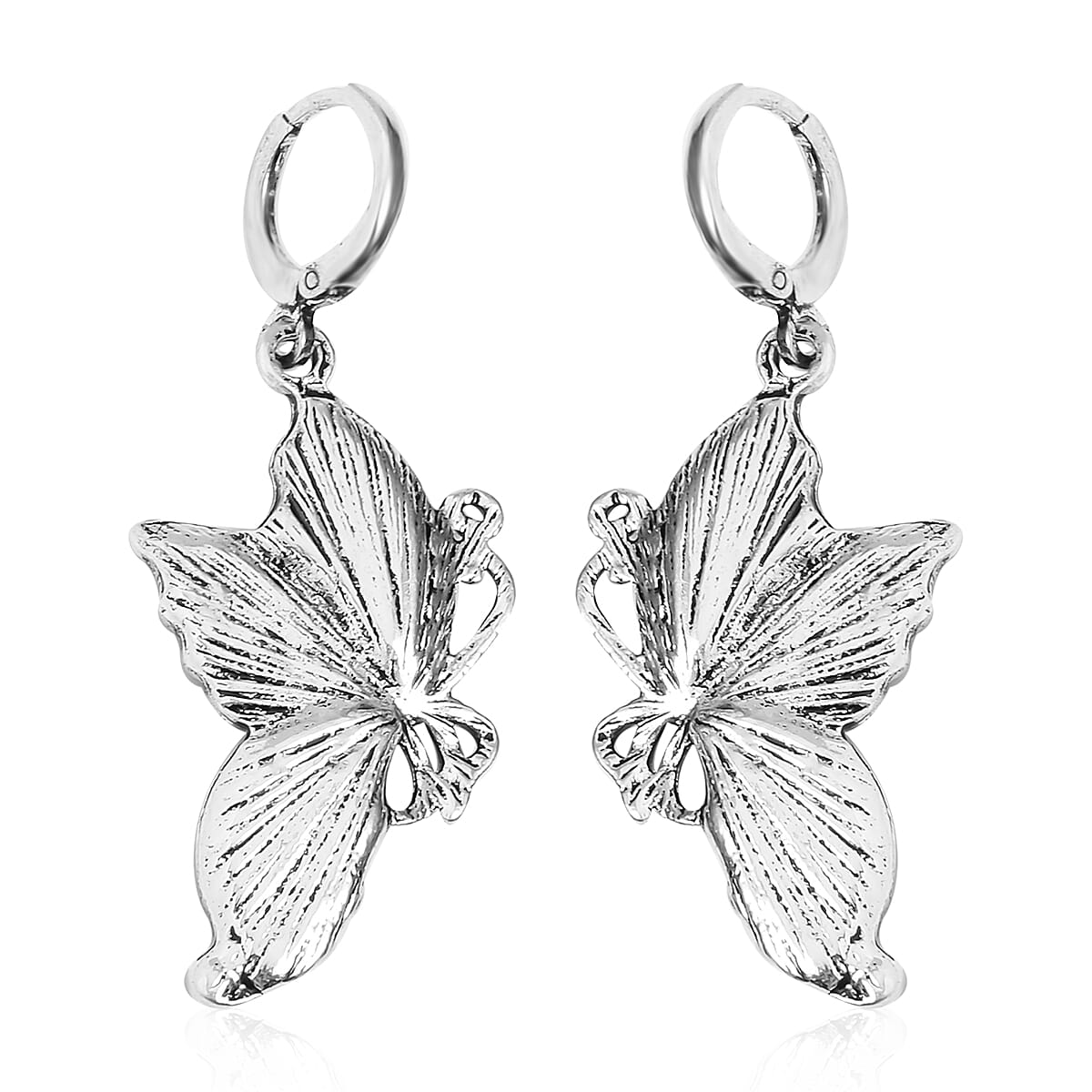Abalone Shell, Black and Hematite Color Austrian Crystal Lever Back Butterfly Earrings in Silvertone