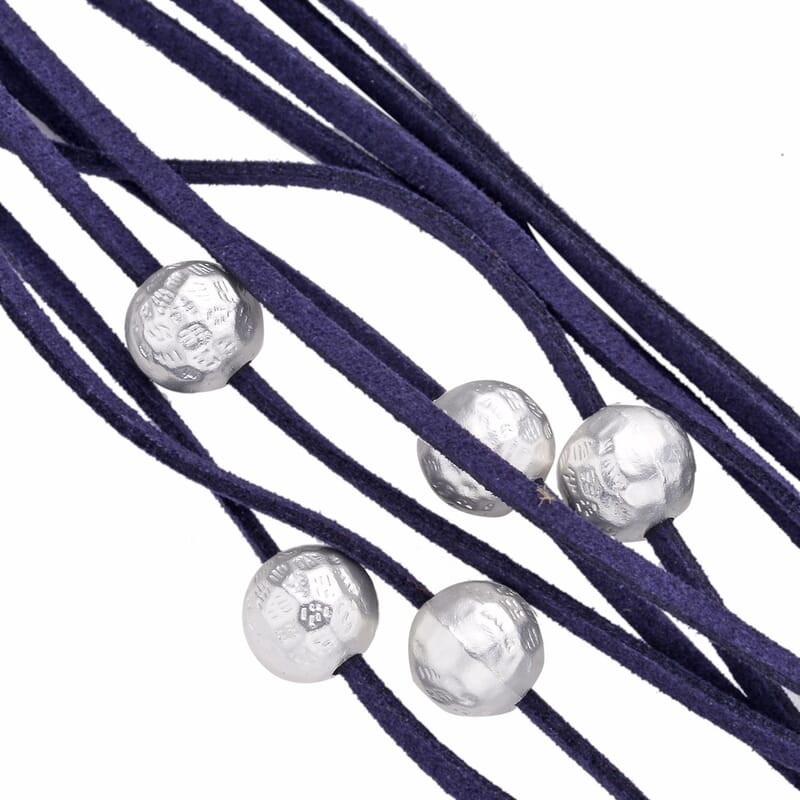 Jasmine Flower Pendant Necklace0 in Silvertone on Navy Multi Strand Faux Leather 20-23 Inches