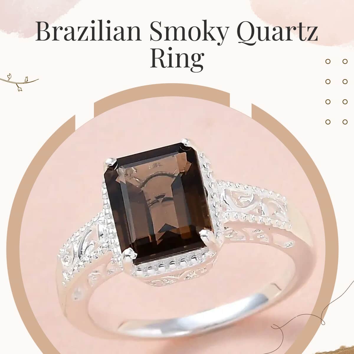 Brazilian Smoky Quartz Ring in Platinum Over Sterling Silver, Silver Solitaire Ring, Engagement Rings For Women 3.75 ctw (Size 10) image number 1