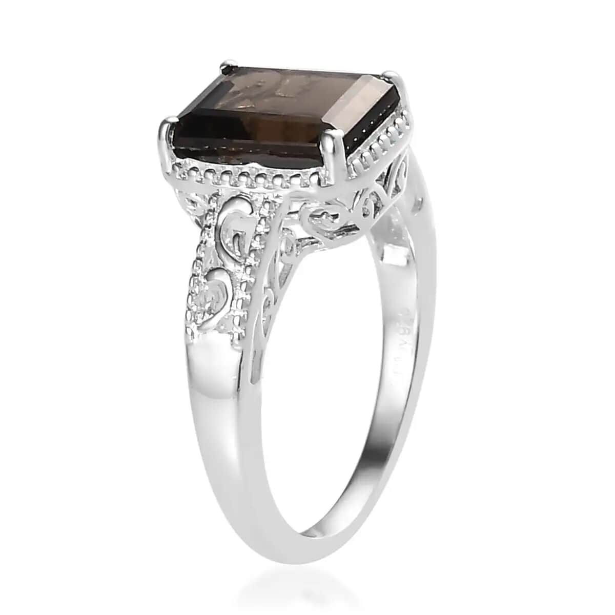 Brazilian Smoky Quartz Ring in Platinum Over Sterling Silver, Silver Solitaire Ring, Engagement Rings For Women 3.75 ctw (Size 10) image number 4