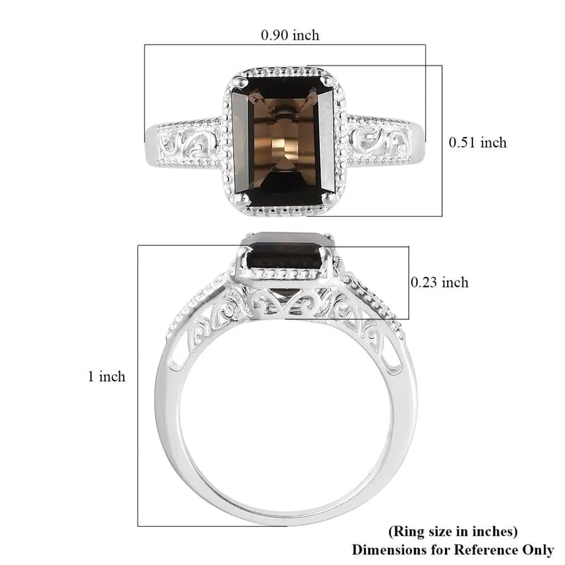 D'Joy Brazilian Smoky Quartz 3.25 ctw Solitaire Ring in Sterling Silver (Size 11.0)