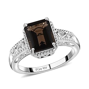 D'Joy Brazilian Smoky Quartz 3.25 ctw Solitaire Ring in Sterling Silver (Size 6.0)
