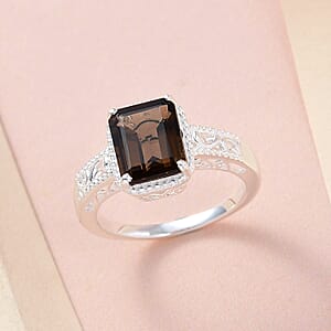 D'Joy Brazilian Smoky Quartz 3.25 ctw Solitaire Ring in Sterling Silver (Size 6.0)