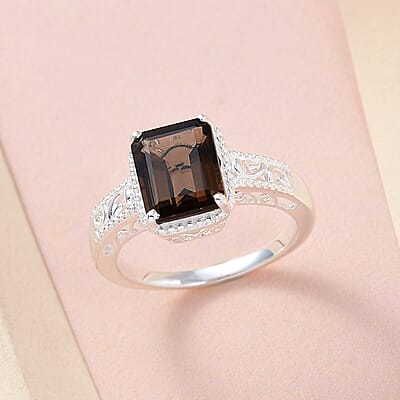 D'Joy Brazilian Smoky Quartz 3.25 ctw Solitaire Ring in Sterling Silver (Size 7.0)