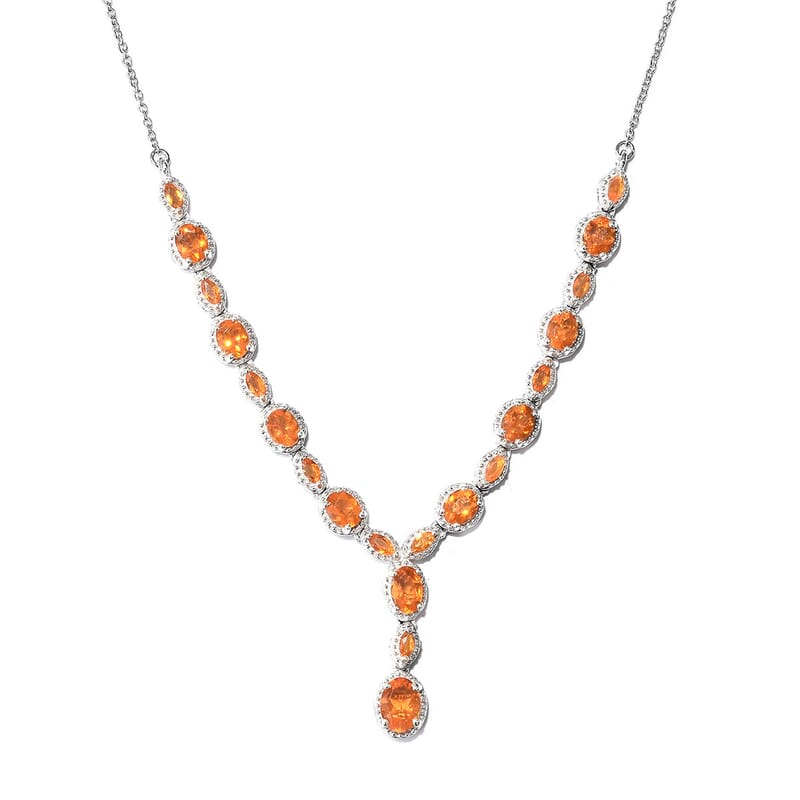Salamanca Fire Opal Platinum Over Sterling Silver Y-Shape Necklace (18-20 in) 3.35 ctw