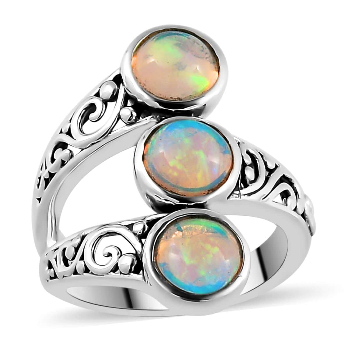 Premium Ethiopian Welo Opal Openwork Ring in Sterling Silver 1.65 ctw image number 0