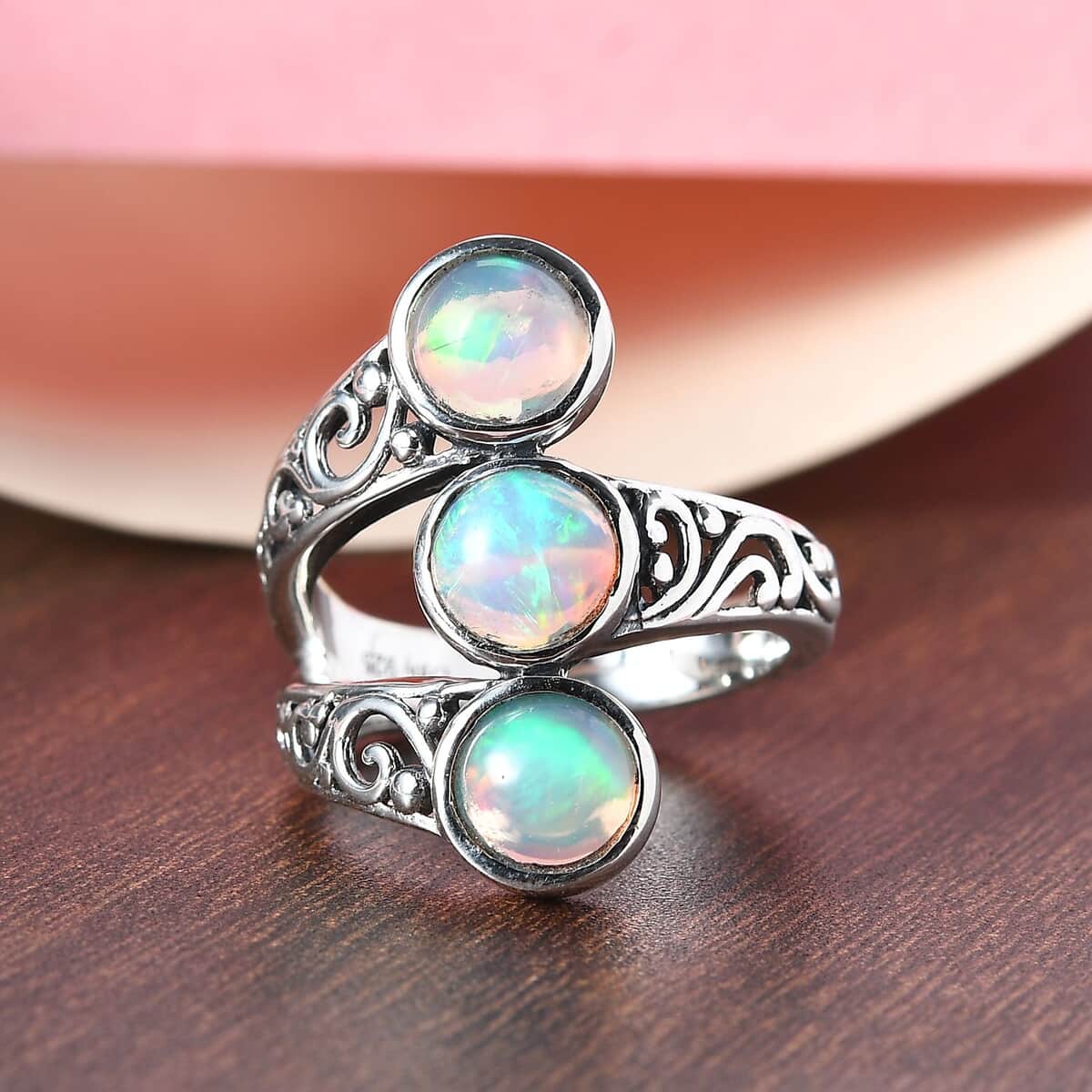 Premium Ethiopian Welo Opal Openwork Ring in Sterling Silver (Size 6.0) 1.65 ctw image number 1