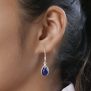 D'Joy Lapis Lazuli 5.25 ctw Drop Earrings in Sterling Silver, Lapis Lazuli Earrings, Dangle Earrings, Anniversary Gift For Her