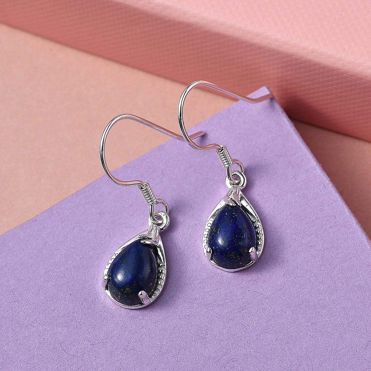 D'Joy Lapis Lazuli 5.25 ctw Drop Earrings in Sterling Silver, Lapis Lazuli Earrings, Dangle Earrings, Anniversary Gift For Her image number 4
