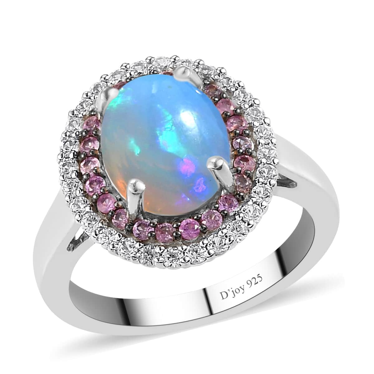 Premium Ethiopian Welo Opal and Multi Gemstone Double Halo Ring in Platinum Over Sterling Silver 3.00 ctw image number 0