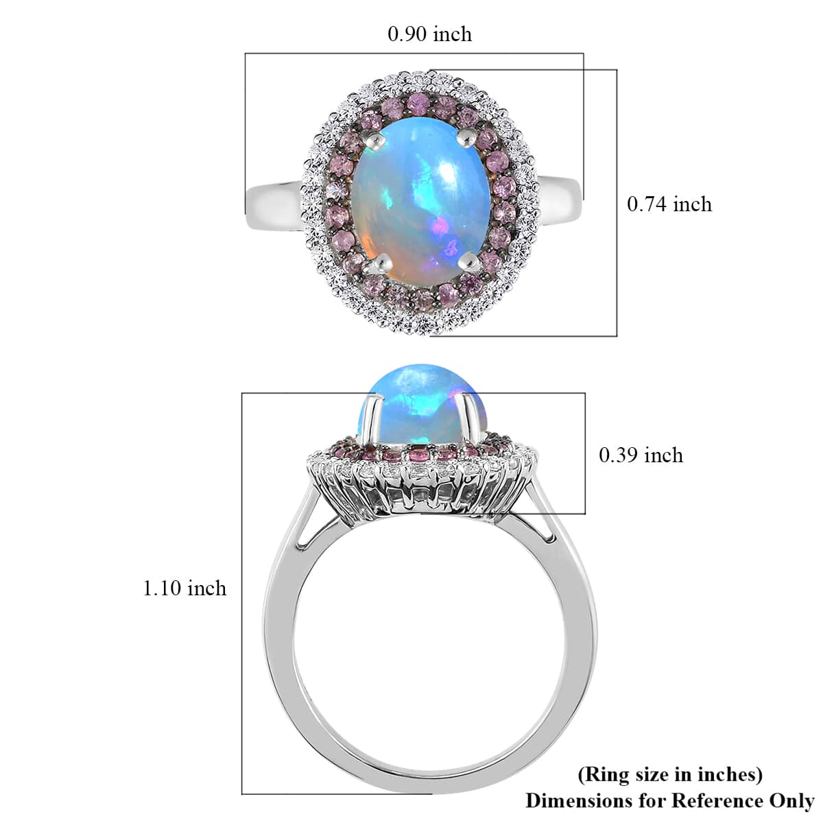 Premium Ethiopian Welo Opal and Multi Gemstone Double Halo Ring in Platinum Over Sterling Silver 3.00 ctw image number 5