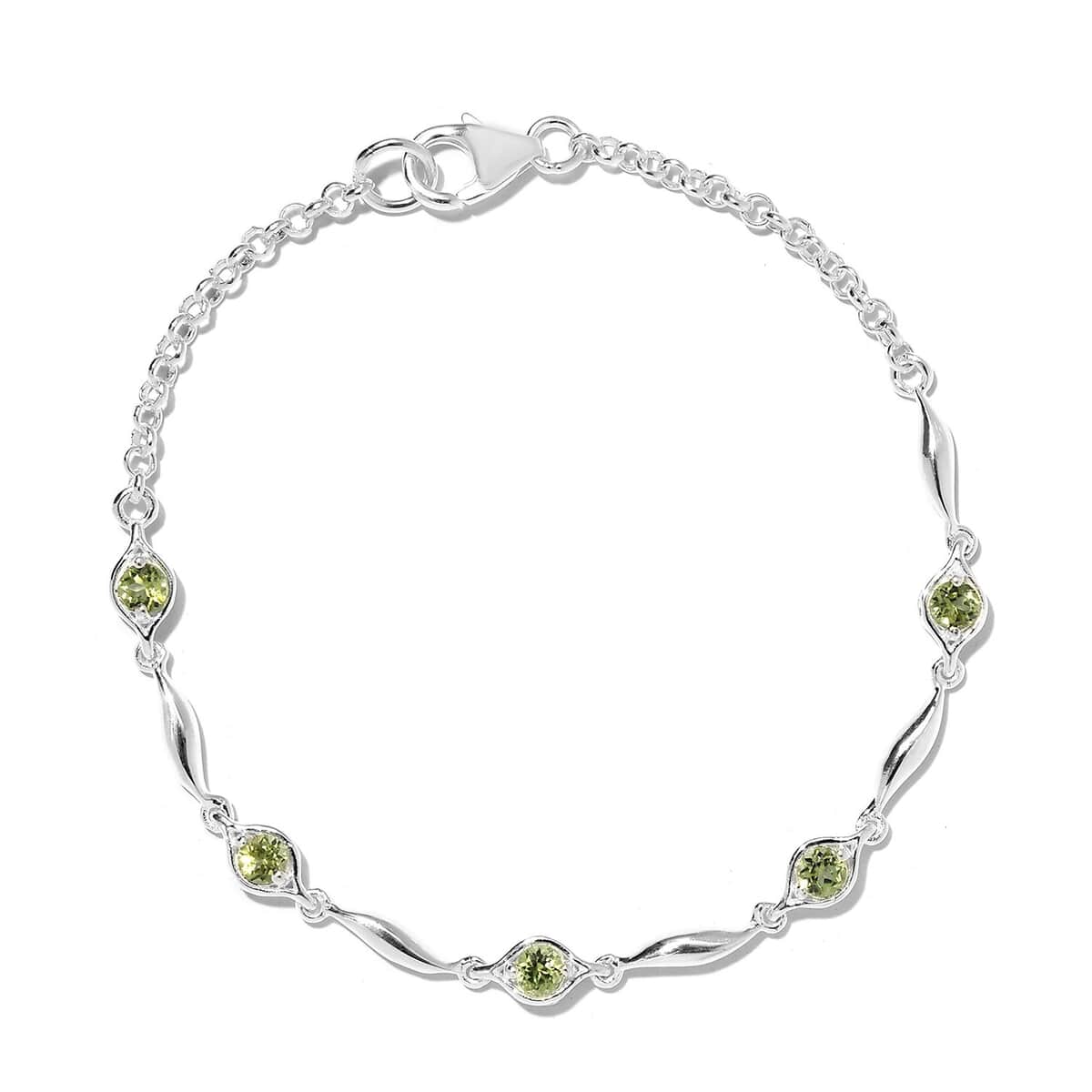 Peridot 1.00 ctw Station Bracelet in Sterling Silver (7.25 In) image number 0