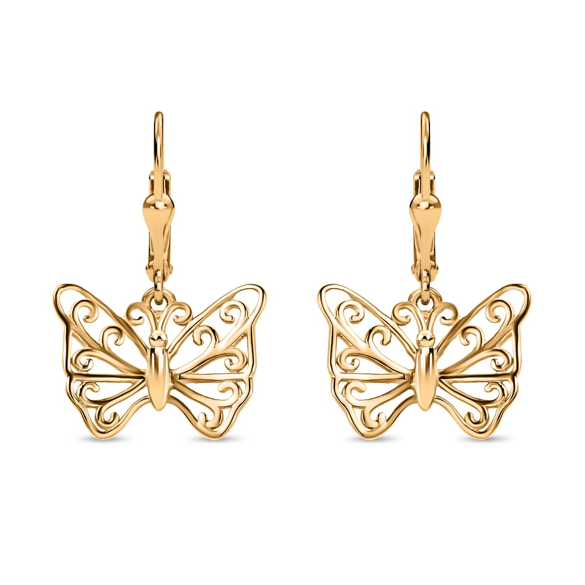 Butterfly Earrings in 14K Yellow Gold Plated Sterling Silver, Dangle Silver Earrings, Dangle Drop Earrings image number 0