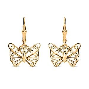Butterfly Earrings in 14K Yellow Gold Plated Sterling Silver, Dangle Silver Earrings, Dangle Drop Earrings