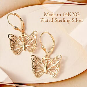 Butterfly Earrings in 14K Yellow Gold Plated Sterling Silver, Dangle Silver Earrings, Dangle Drop Earrings