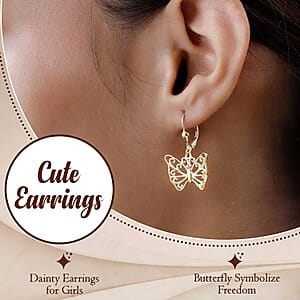 Butterfly Earrings in 14K Yellow Gold Plated Sterling Silver, Dangle Silver Earrings, Dangle Drop Earrings