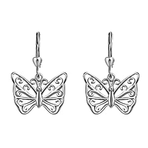 D'Joy Butterfly Earrings in Platinum Plated Sterling Silver, Dangle Silver Earrings, Dangle Drop Earrings