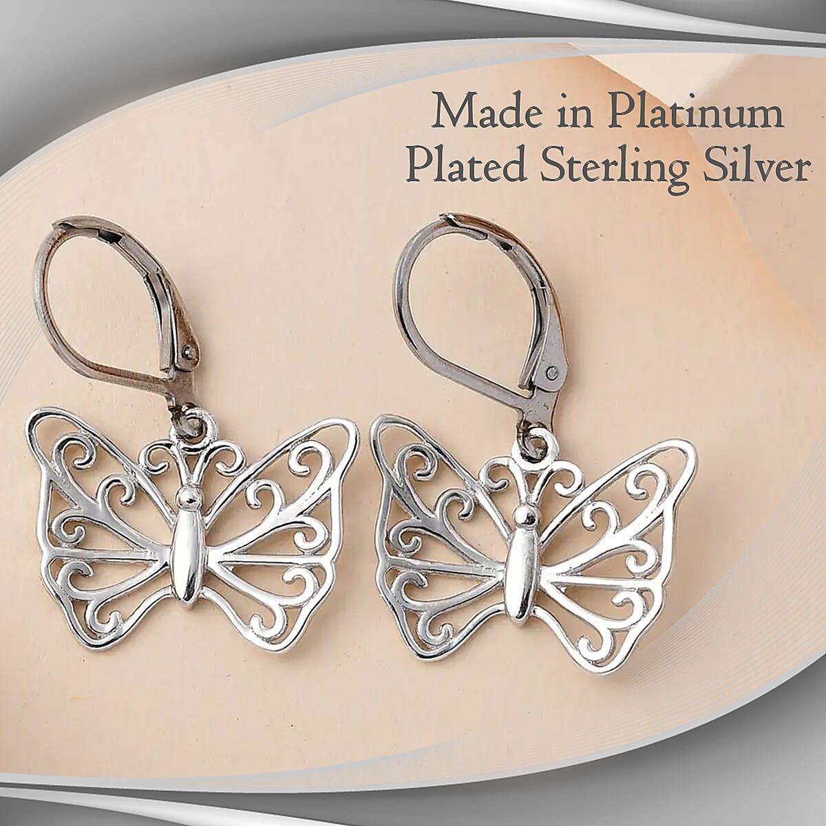 D'Joy Butterfly Earrings in Platinum Plated Sterling Silver, Dangle Silver Earrings, Dangle Drop Earrings image number 1
