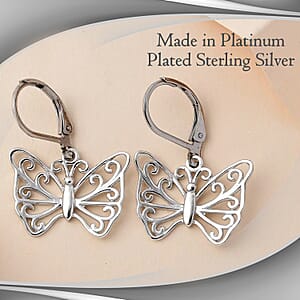 D'Joy Butterfly Earrings in Platinum Plated Sterling Silver, Dangle Silver Earrings, Dangle Drop Earrings