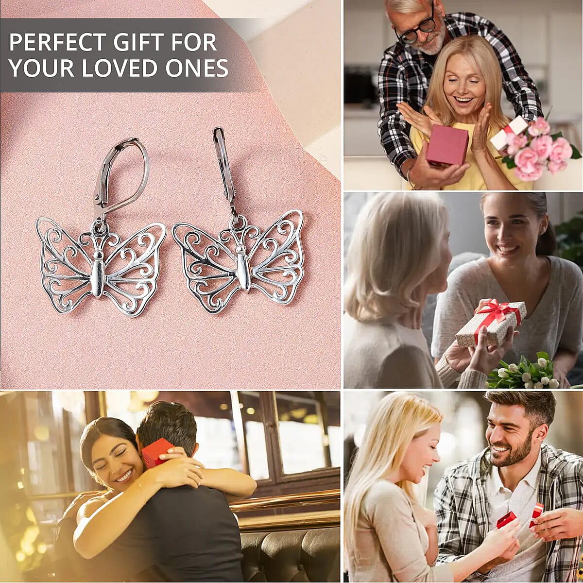 D'Joy Butterfly Earrings in Platinum Plated Sterling Silver, Dangle Silver Earrings, Dangle Drop Earrings image number 4
