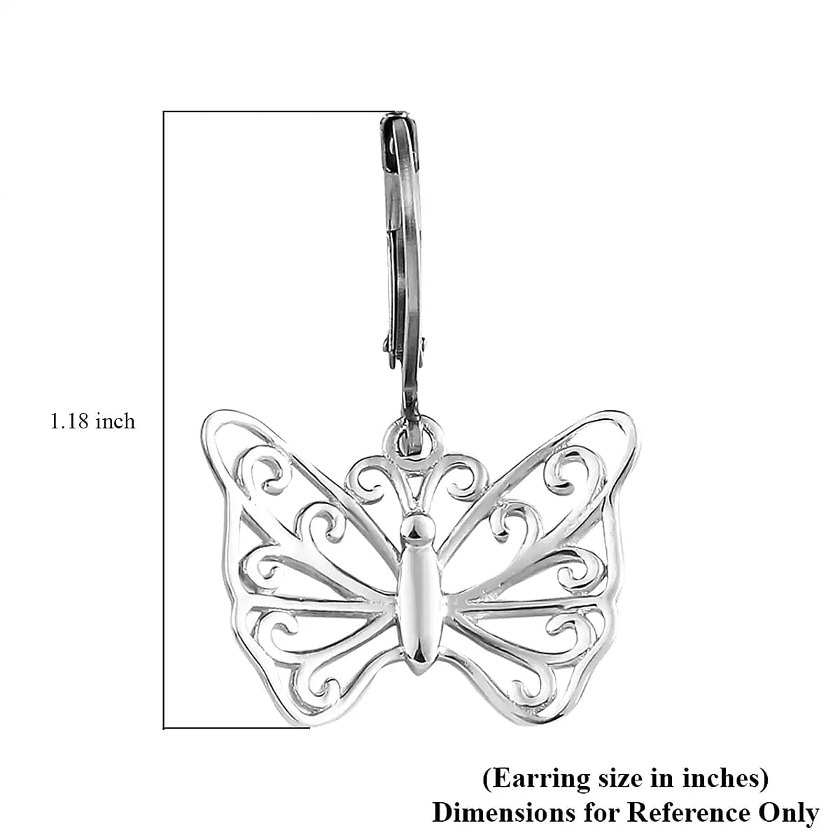 D'Joy Butterfly Earrings in Platinum Plated Sterling Silver, Dangle Silver Earrings, Dangle Drop Earrings image number 6
