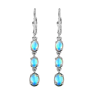D'Joy Premium Ethiopian Welo Opal Drop Earrings, Lever Back Earrings For Women, Platinum Over Sterling Silver Dangle Earrings, Opal Jewelry 2.25 ctw